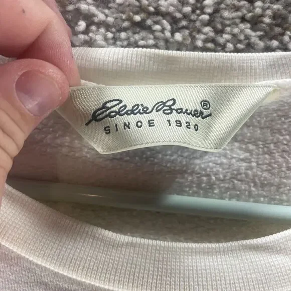 Vintage Eddie Bauer Sweater Mens Medium White Crew Neck Pullover Sweatshirt 90s - Picture 7 of 15